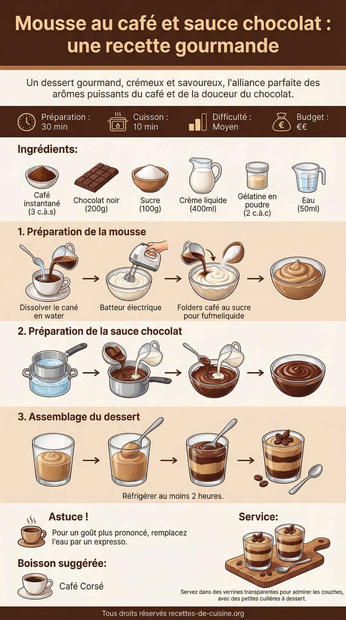 Fiche recette Mousse au caf&eacute; et sauce chocolat : une recette gourmande