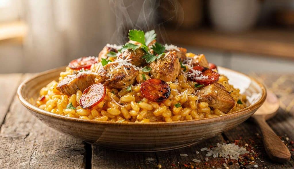 Risotto au poulet et chorizo : recette facile avec Monsieur Cuisine