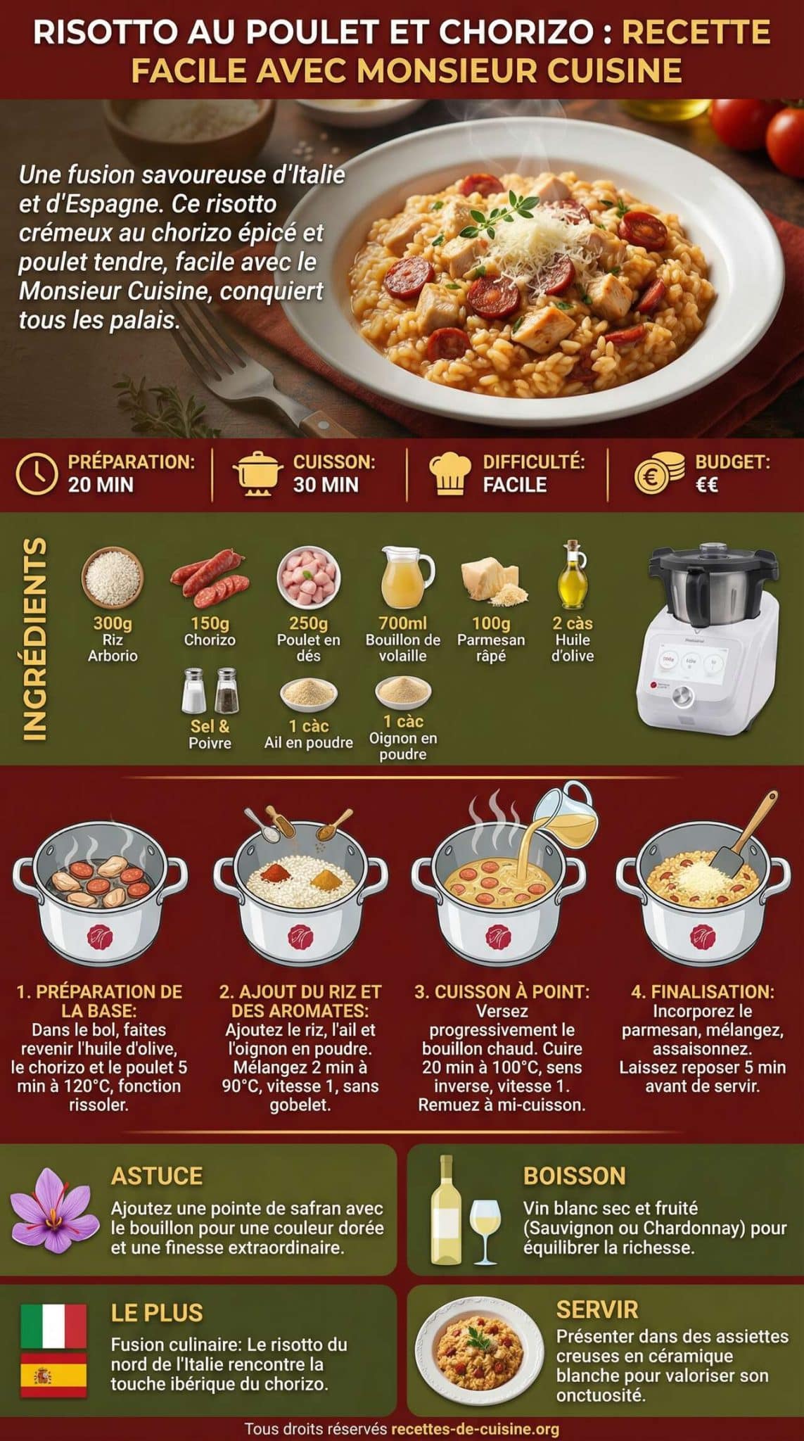 Fiche recette Risotto au poulet et chorizo : recette facile avec Monsieur Cuisine