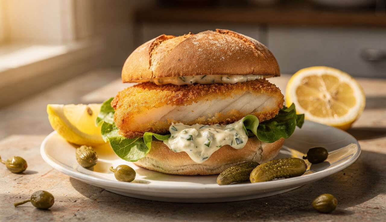 Burger de poisson pané : recette de Cyril Lignac avec sauce tartare au wasabi