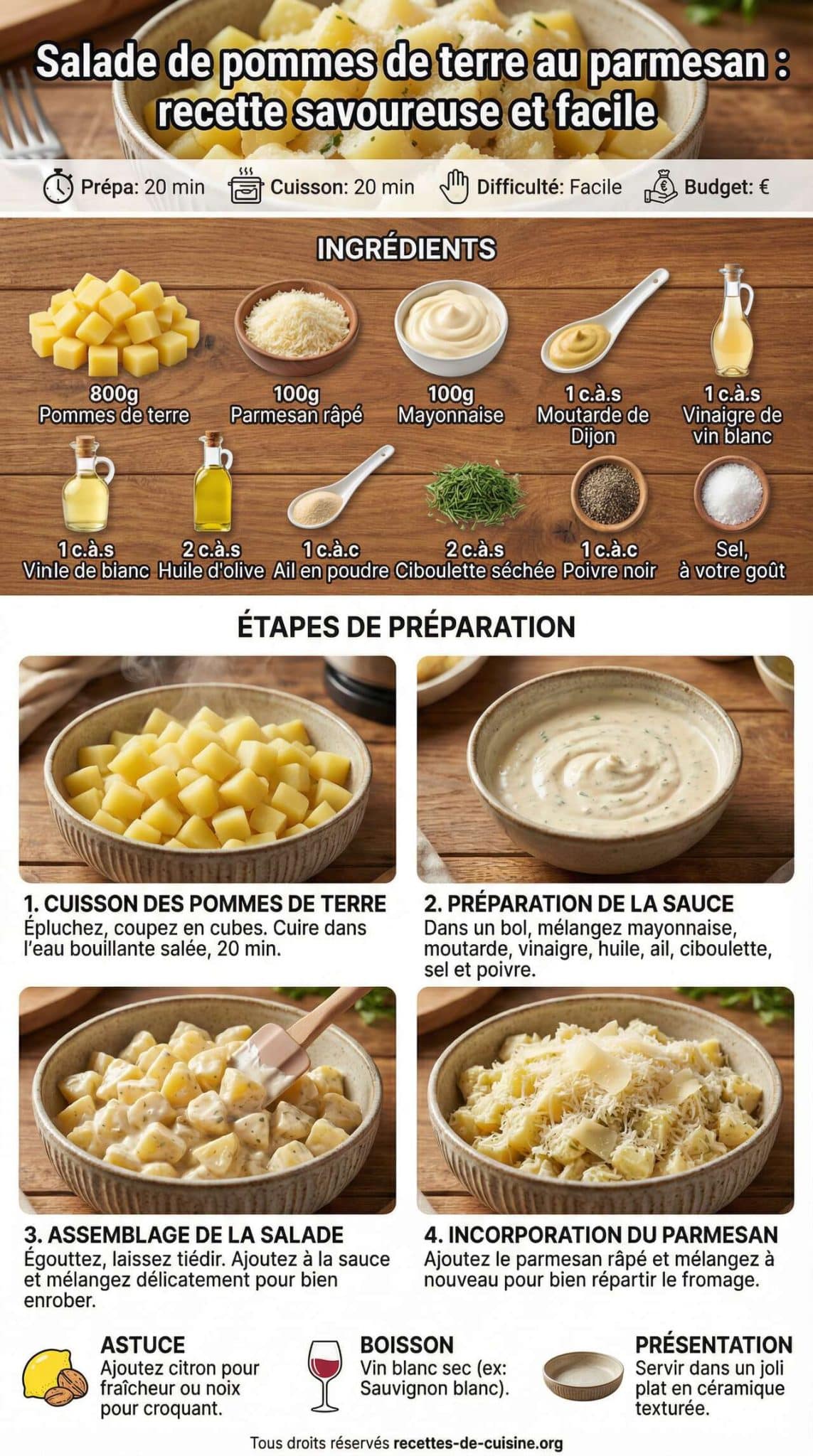 Fiche recette Salade de pommes de terre au parmesan : recette savoureuse et facile