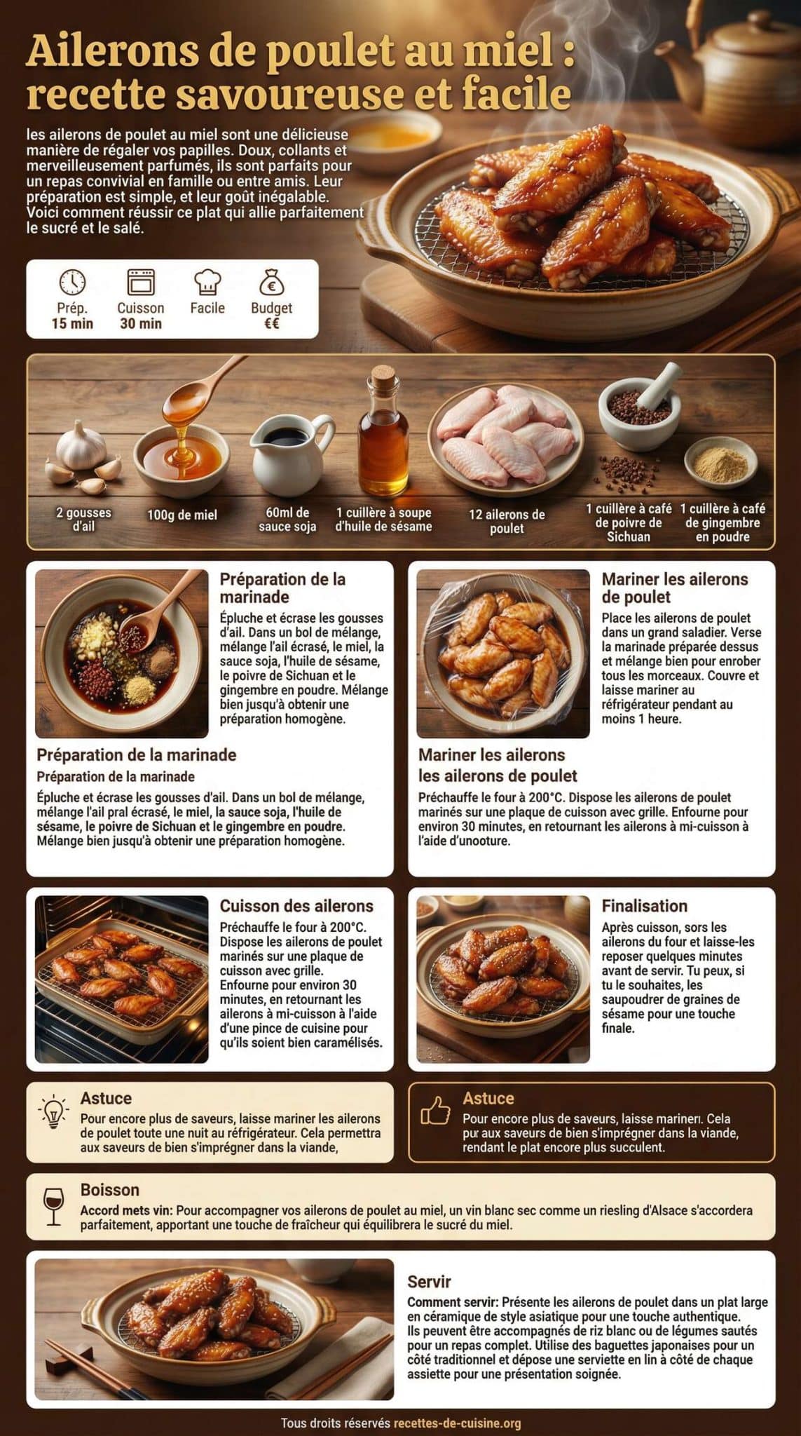 Fiche recette Ailerons de poulet au miel : recette savoureuse et facile