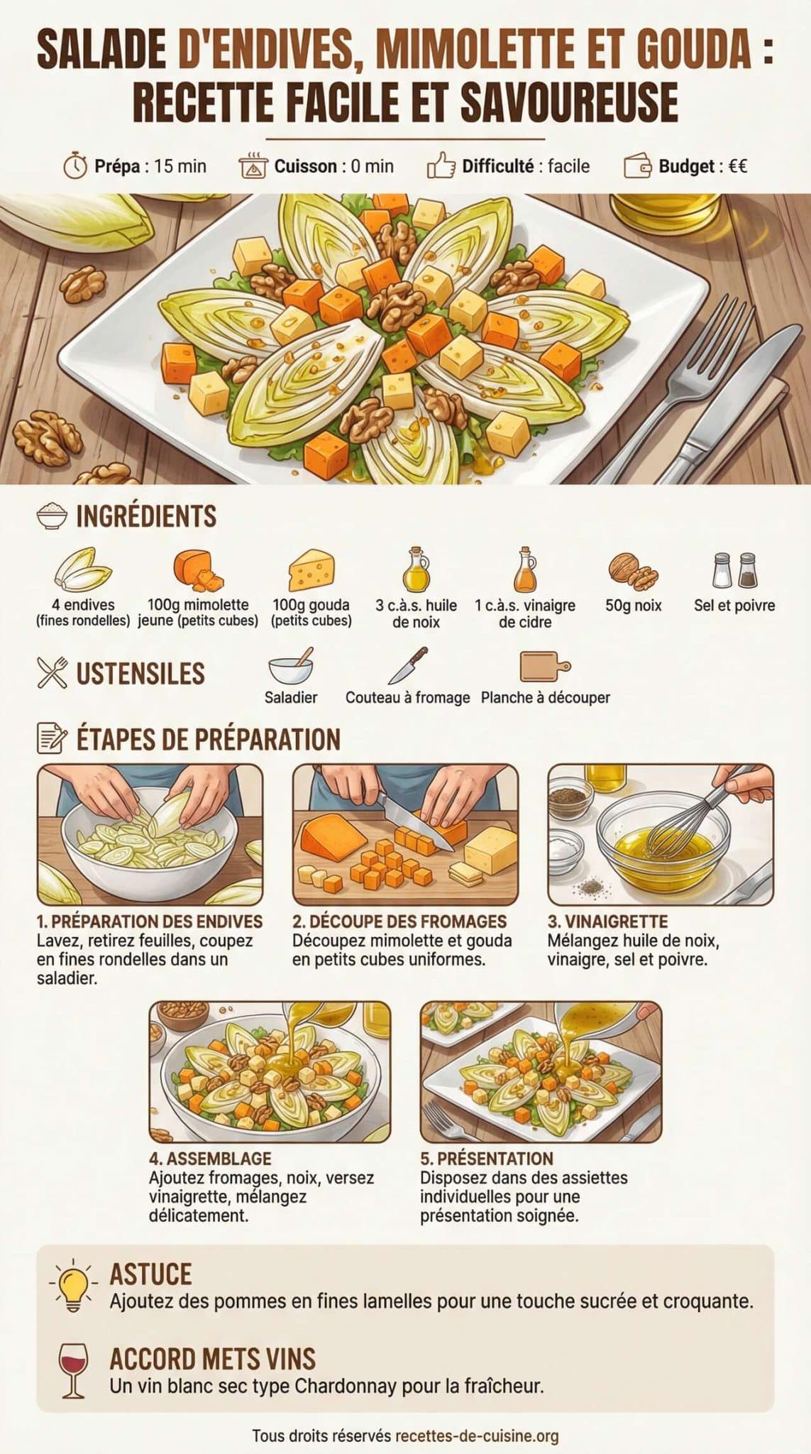 Fiche recette Salade d'endives, mimolette et gouda : recette facile et savoureuse