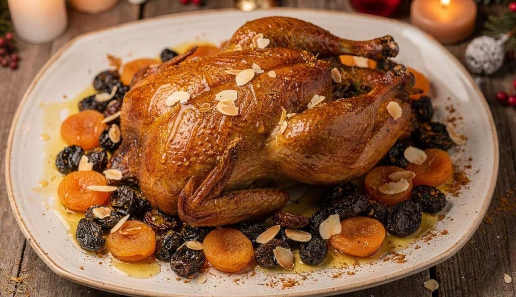 Poularde rôtie aux fruits secs : recette festive gourmande