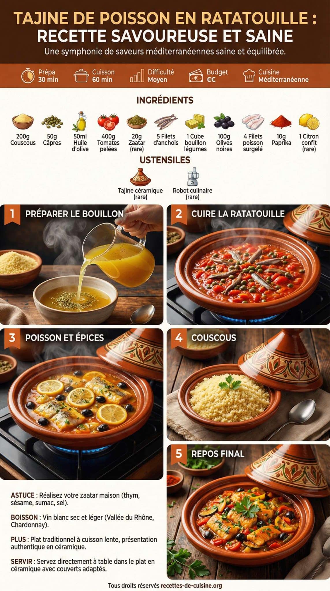 Fiche recette Tajine de poisson en ratatouille : recette savoureuse et saine