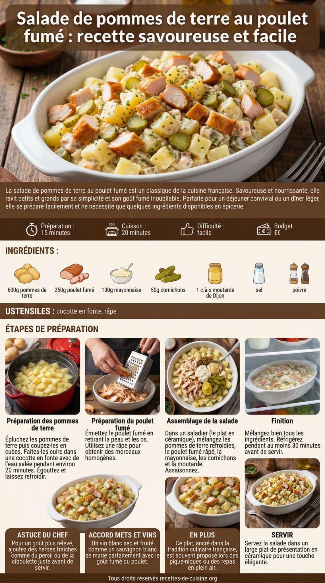 Fiche recette Salade de pommes de terre au poulet fum&eacute; : recette savoureuse et facile