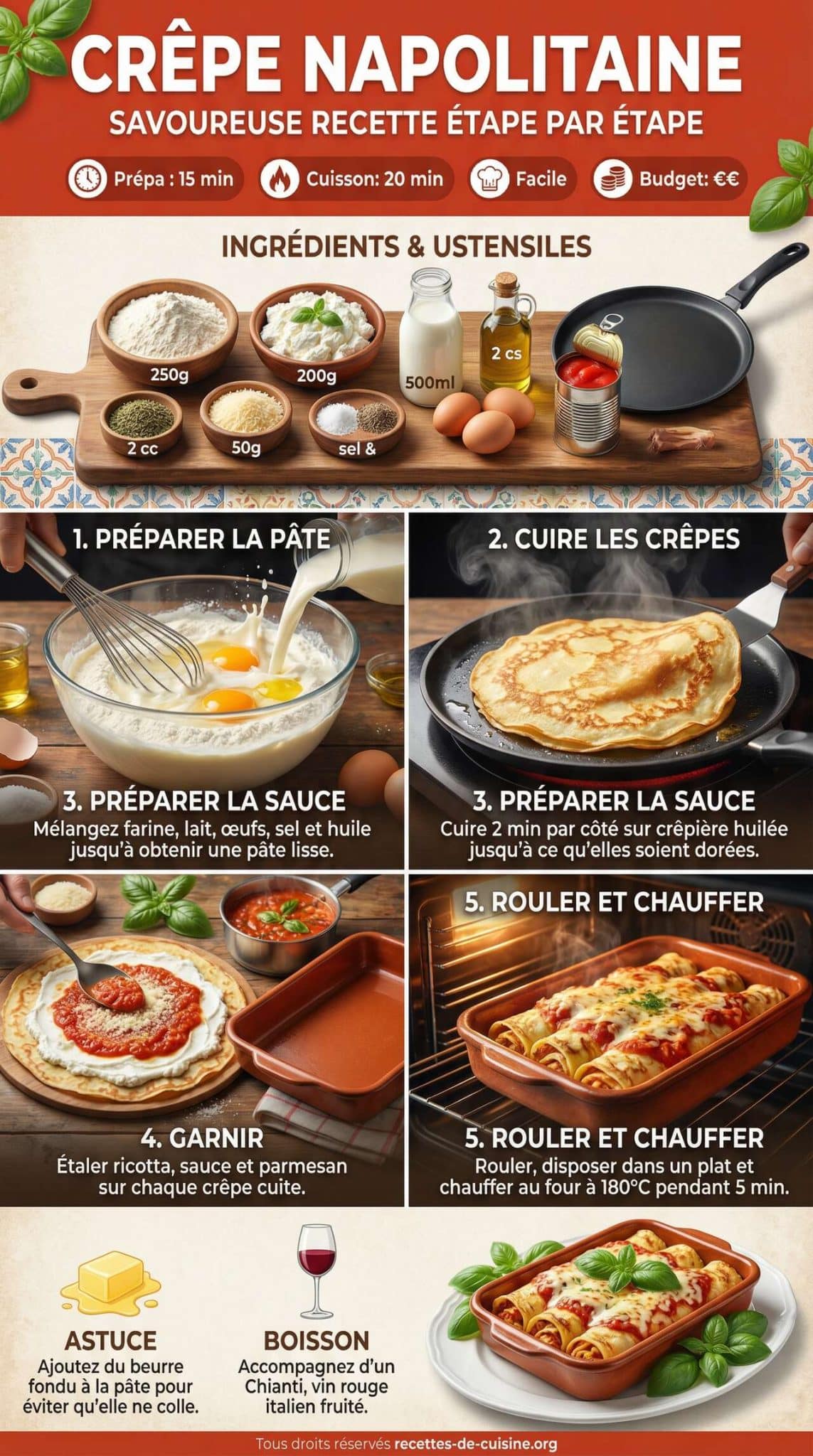 Fiche recette Cr&ecirc;pe Napolitaine : savoureuse recette &eacute;tape par &eacute;tape