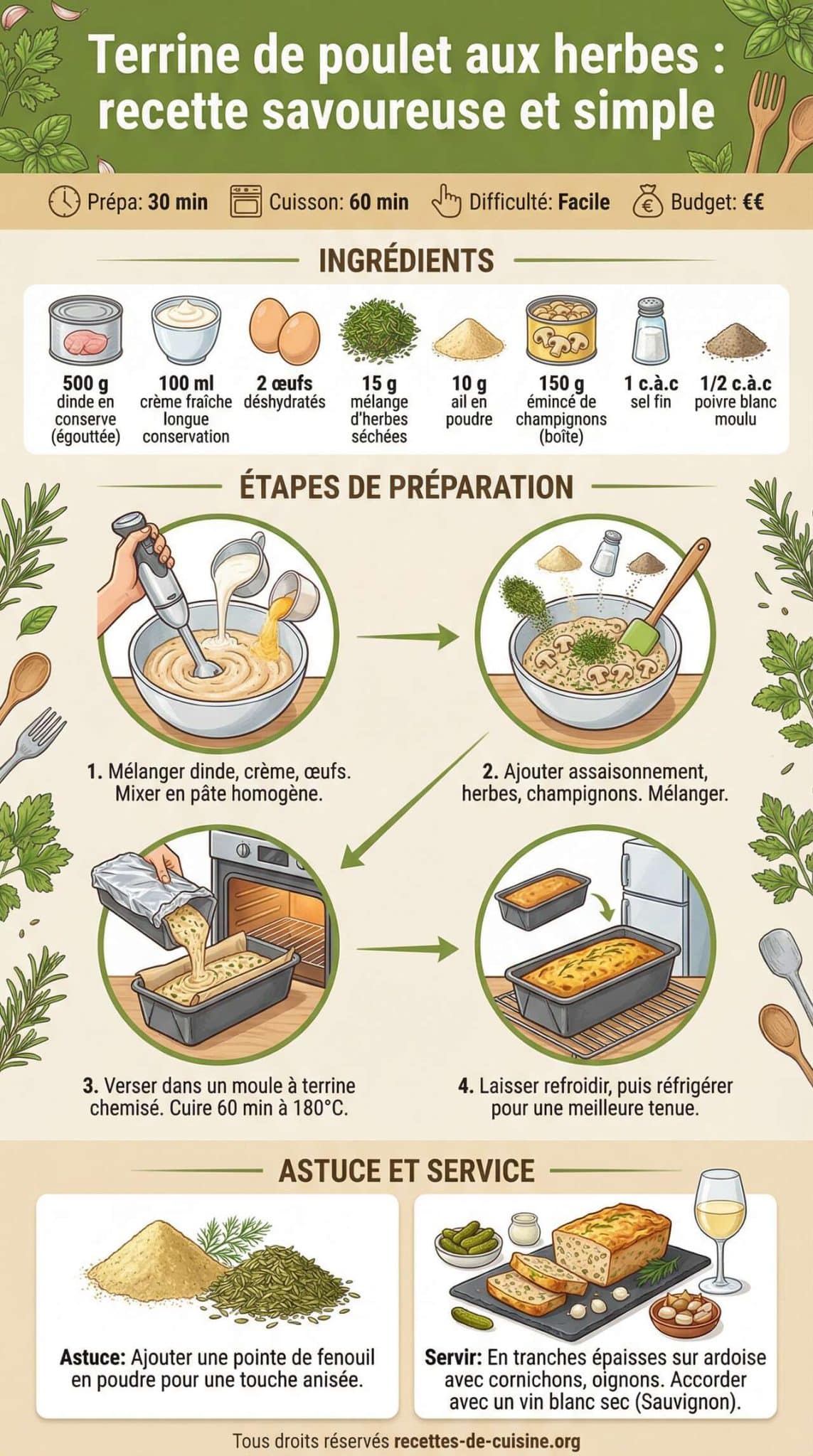 Fiche recette Terrine de poulet aux herbes : recette savoureuse et simple