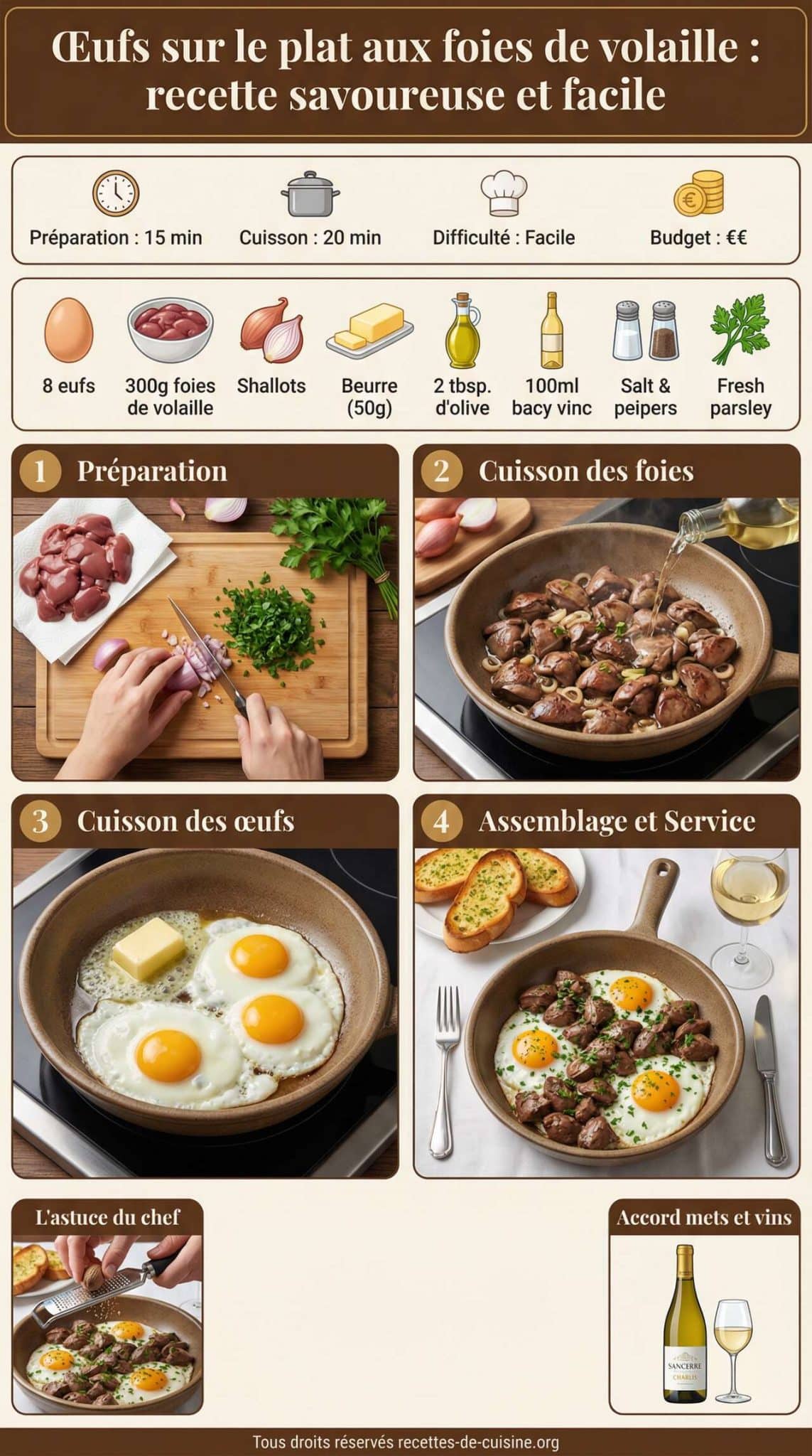Fiche recette Oeufs sur le plat aux foies de volaille : recette savoureuse et facile