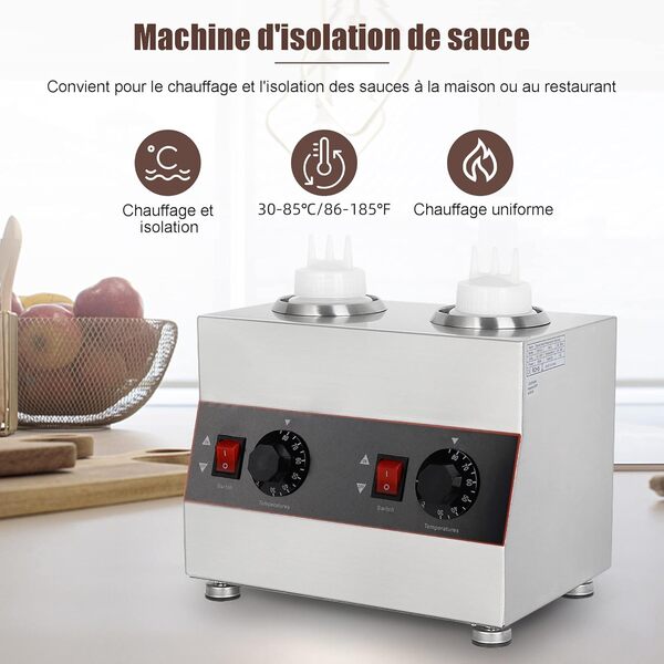 Chauffe-Sauce Électrique Commercial Avec 2 Bouteilles - Pour Chocolat, Caramel, Confitures - Température Réglable 86-185 ℉