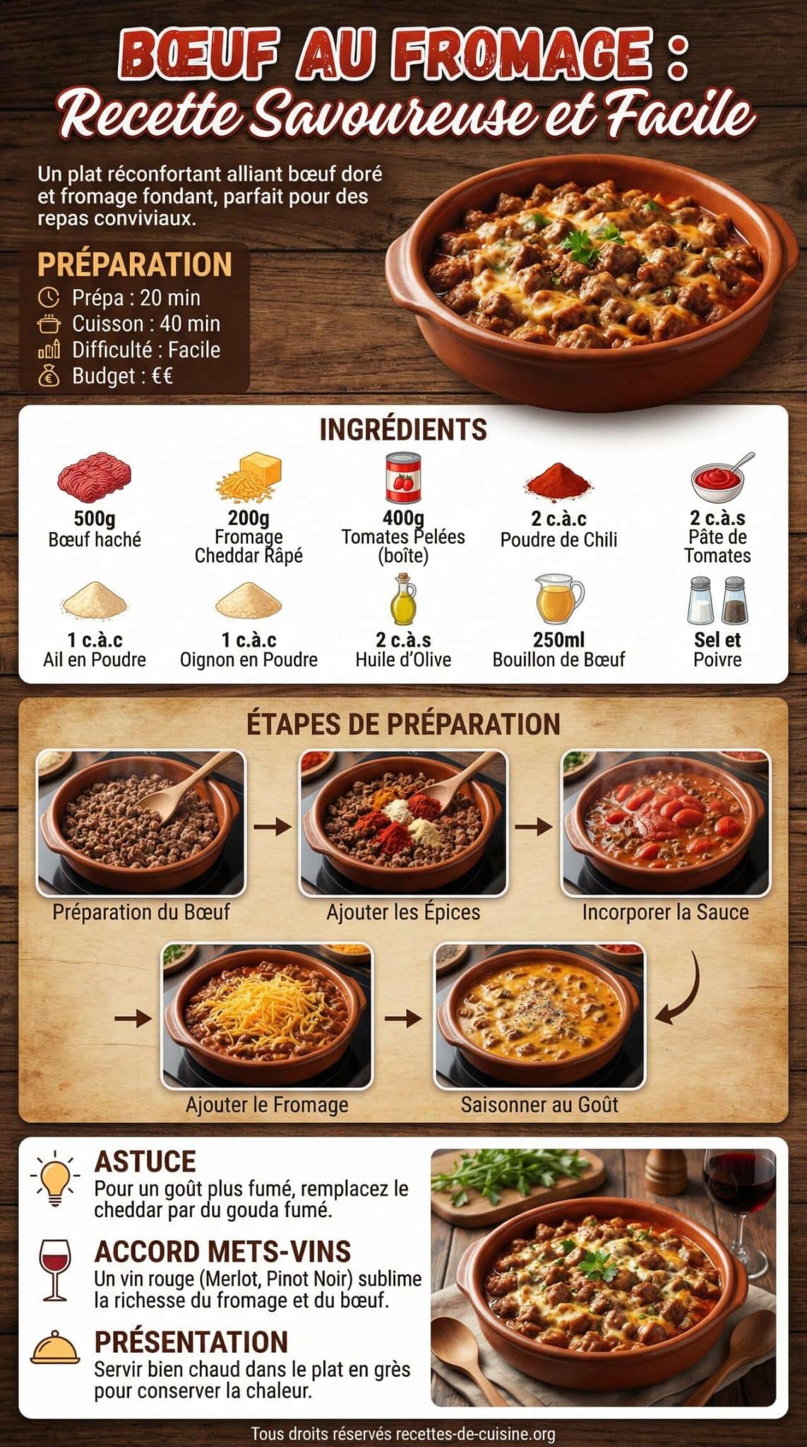 Fiche recette B&oelig;uf au fromage : recette savoureuse et facile