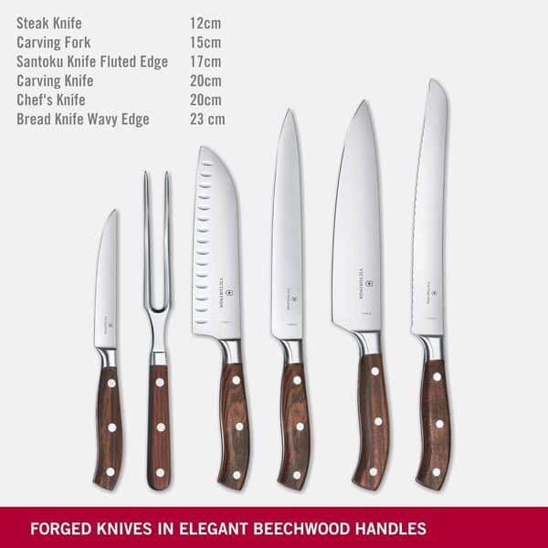 Victorinox Grand Maître Bloc à couteaux, Insert à fentes, 6 pièces, 6 couteaux de chef inclus, Rangement des couteaux, en bois