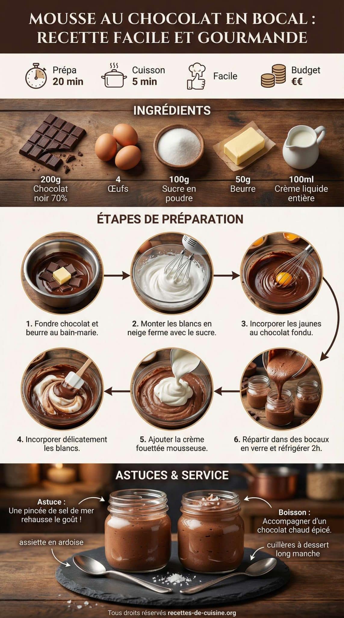 Fiche recette Mousse au chocolat en bocal : recette facile et gourmande