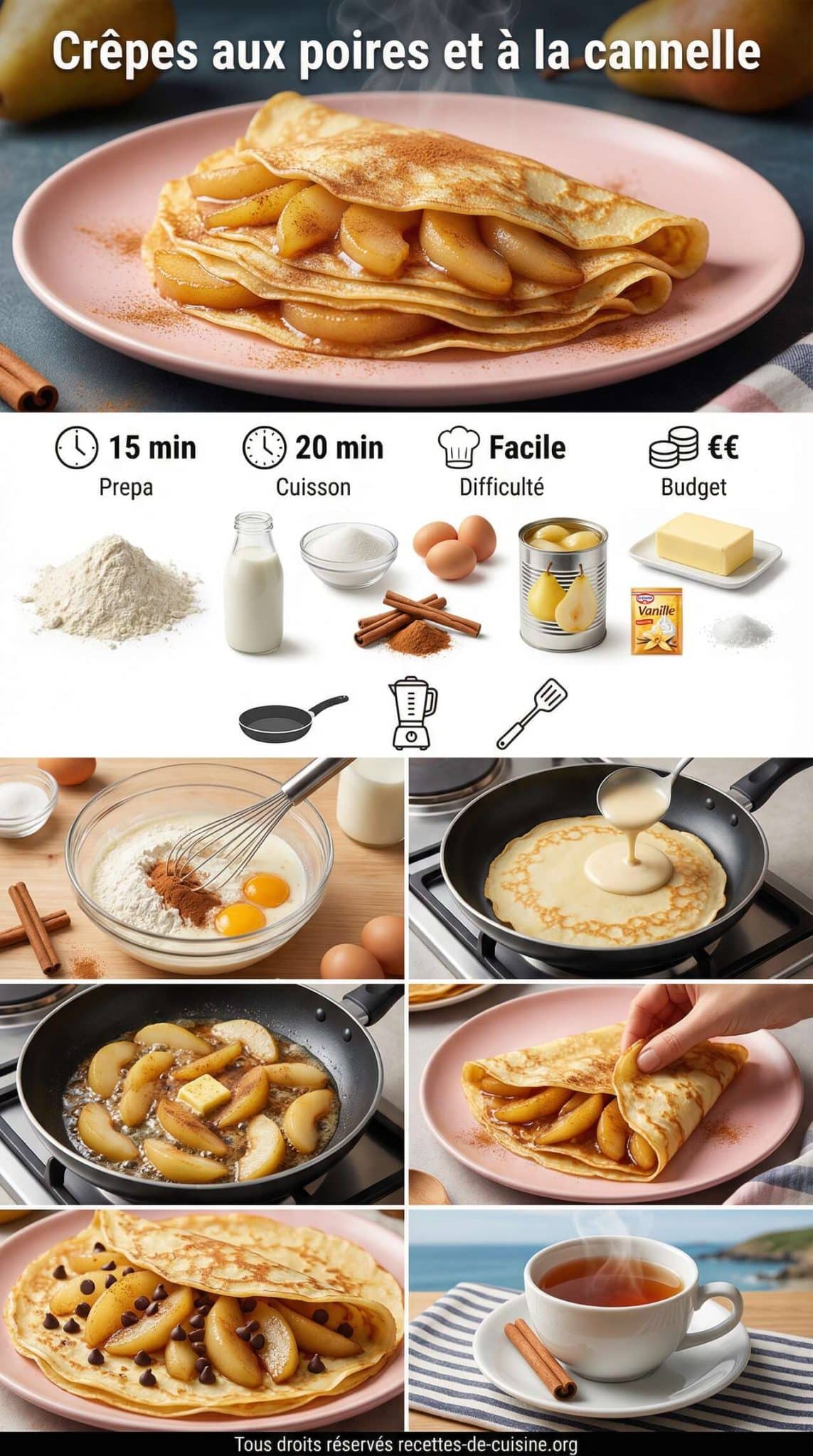 Fiche recette Cr&ecirc;pes aux poires et &agrave; la cannelle : recette gourmande