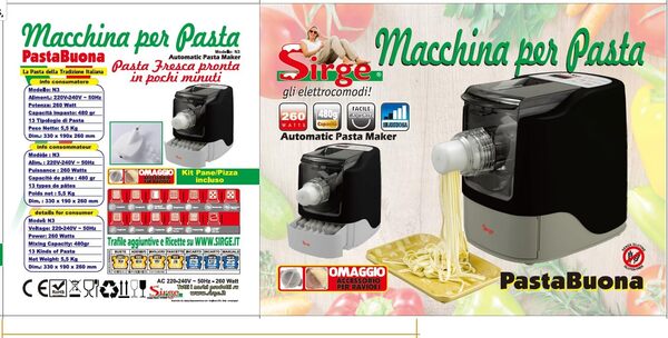 Sirge PASTABUO17 Machine à Pâte à Pizza Pain 17 Trafile - 260 W - 0,72 Kg de pâte - pour Tous Les Types de farines, même sans Gluten