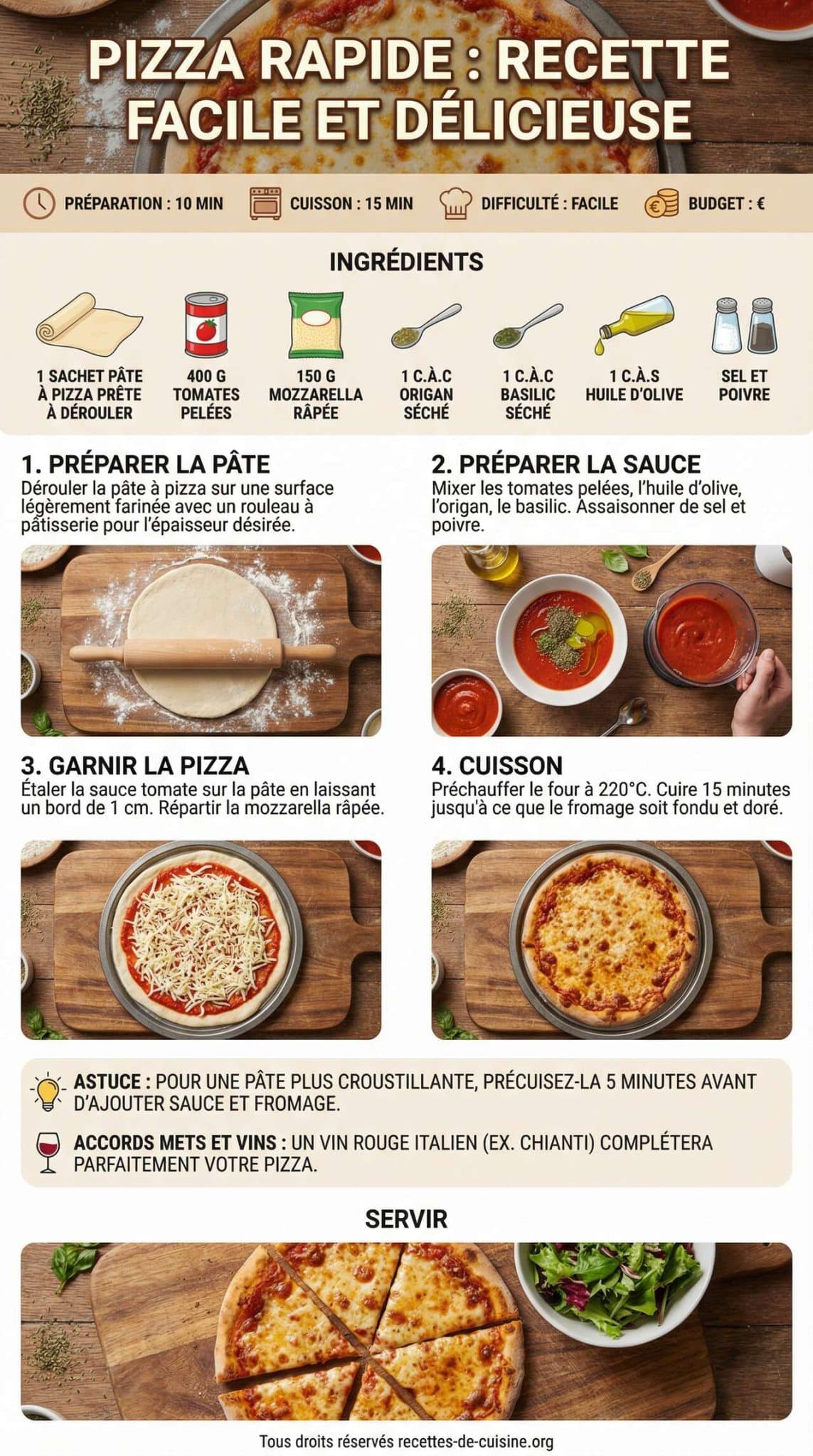Fiche recette Pizza rapide : recette facile et d&eacute;licieuse