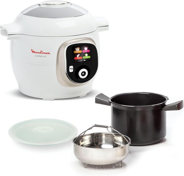 Moulinex, Cookeo Multicuiseur intelligent 6L, 150 recettes intégrées, Cuisson sans surveillance, Ecran intuitif, Guide de cuisson, Application MyMoulinex, 1600W, Blanc, 15 ans réparabilité, CE85CA10