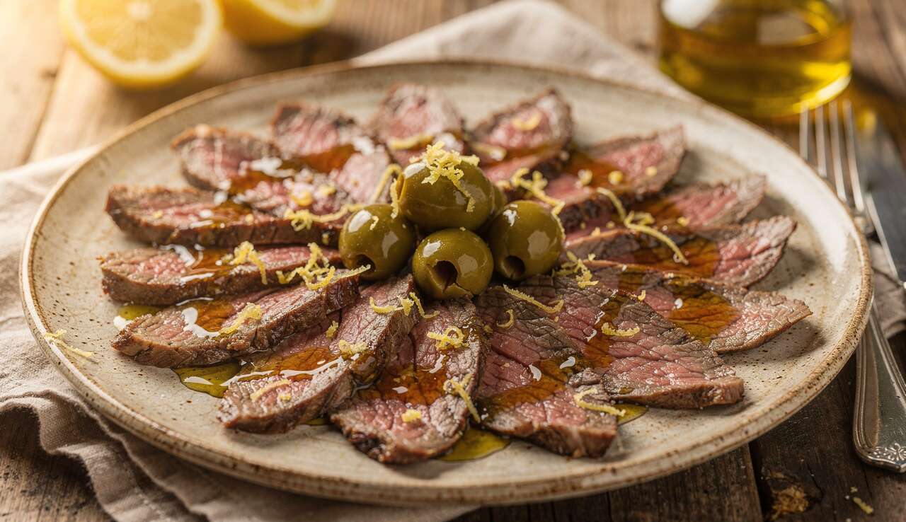 Minute de bœuf à la romaine : recette au citron et olives