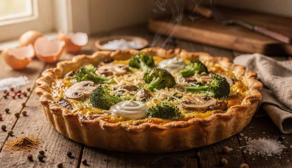 Quiche végétarienne brocolis et champignons : recette facile et savoureuse