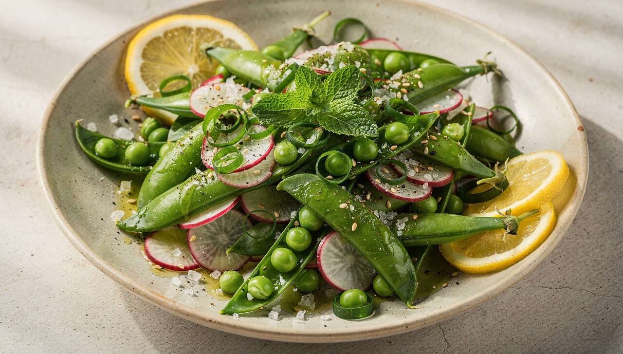 Recette de salade de pois gourmands aux radis, fraîche et croquante