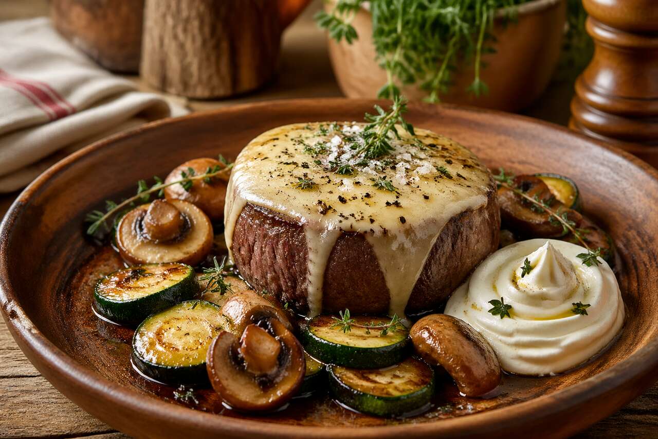 Recette de tournedos gratinés aux champignons et courgettes