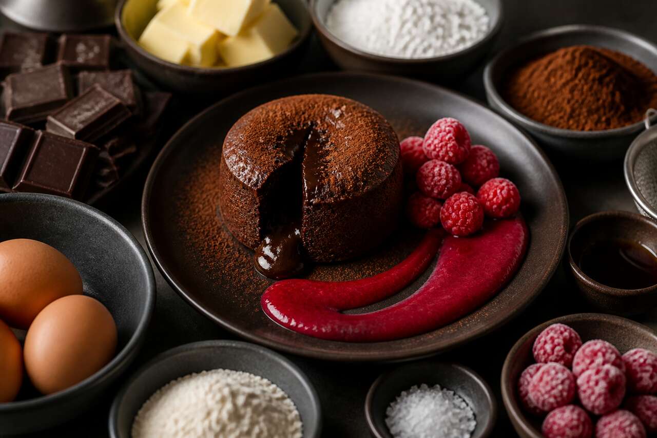 Recette de délices au chocolat et au coulis de framboises