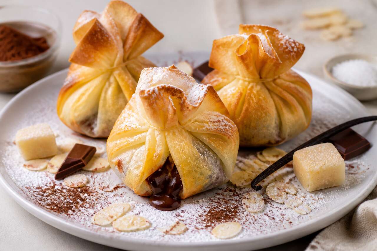 Recette d'aumônière en brick au chocolat et aux amandes