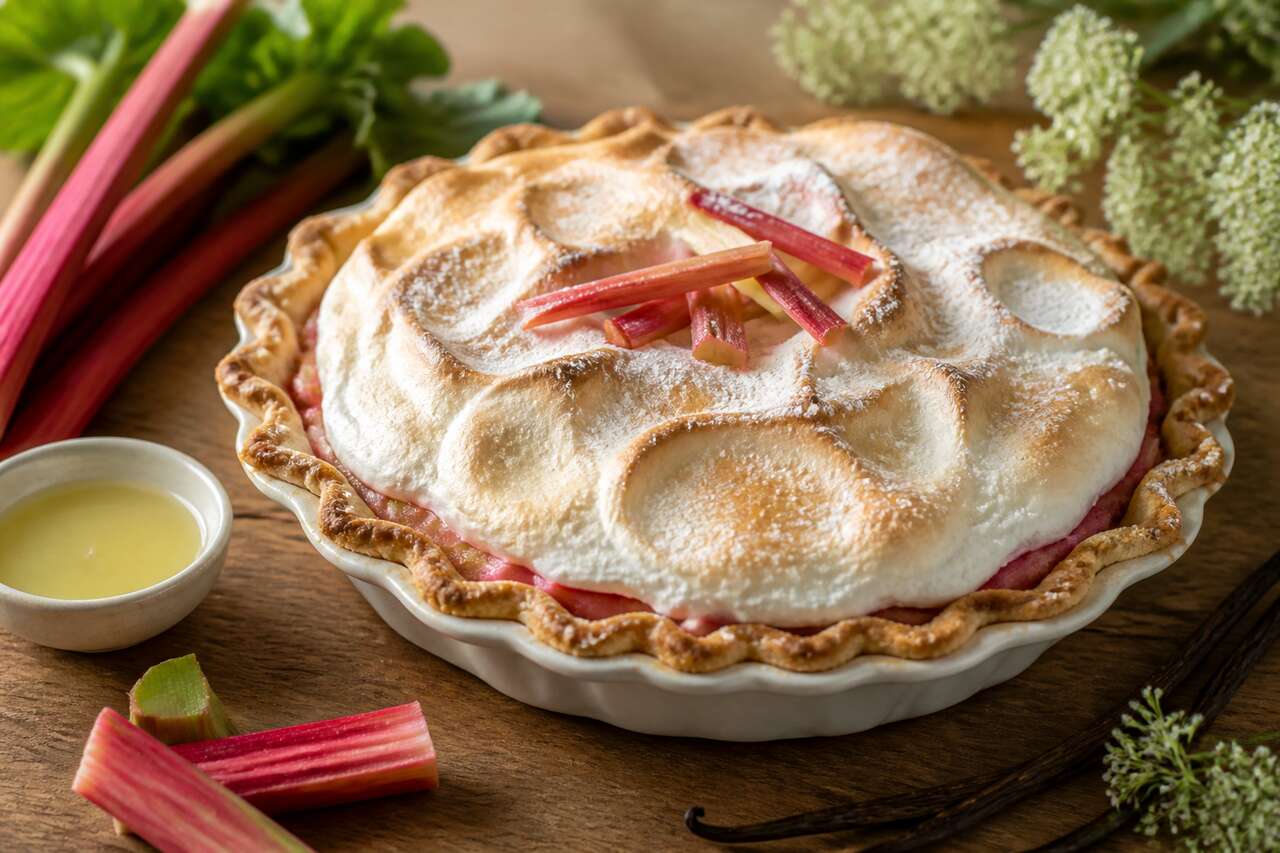 Recette de la tarte à la rhubarbe meringuée