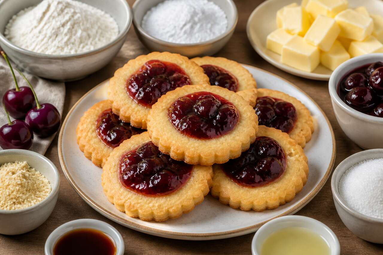 Recette de sablé au beurre salé et confiture de cerises minute