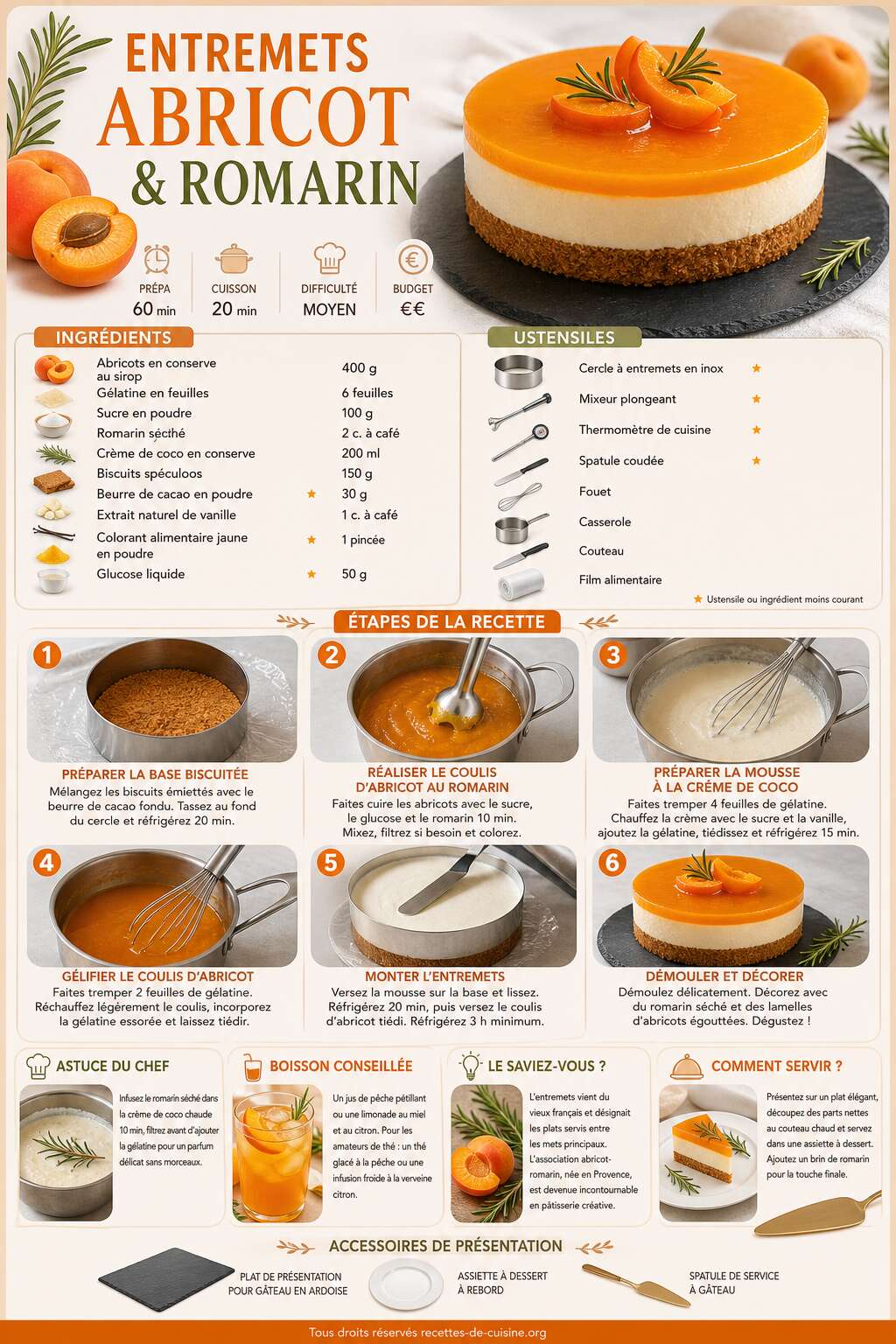 Fiche recette Recette d'entremets abricot et romarin