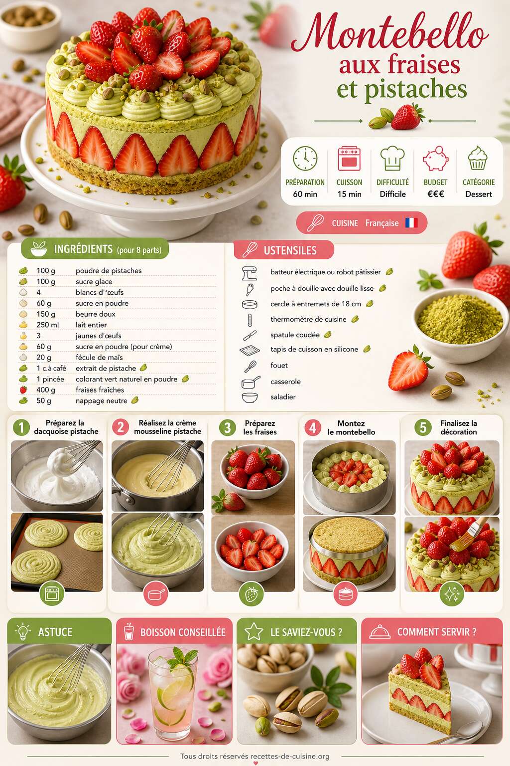 Fiche recette Recette du Montebello aux fraises et pistaches