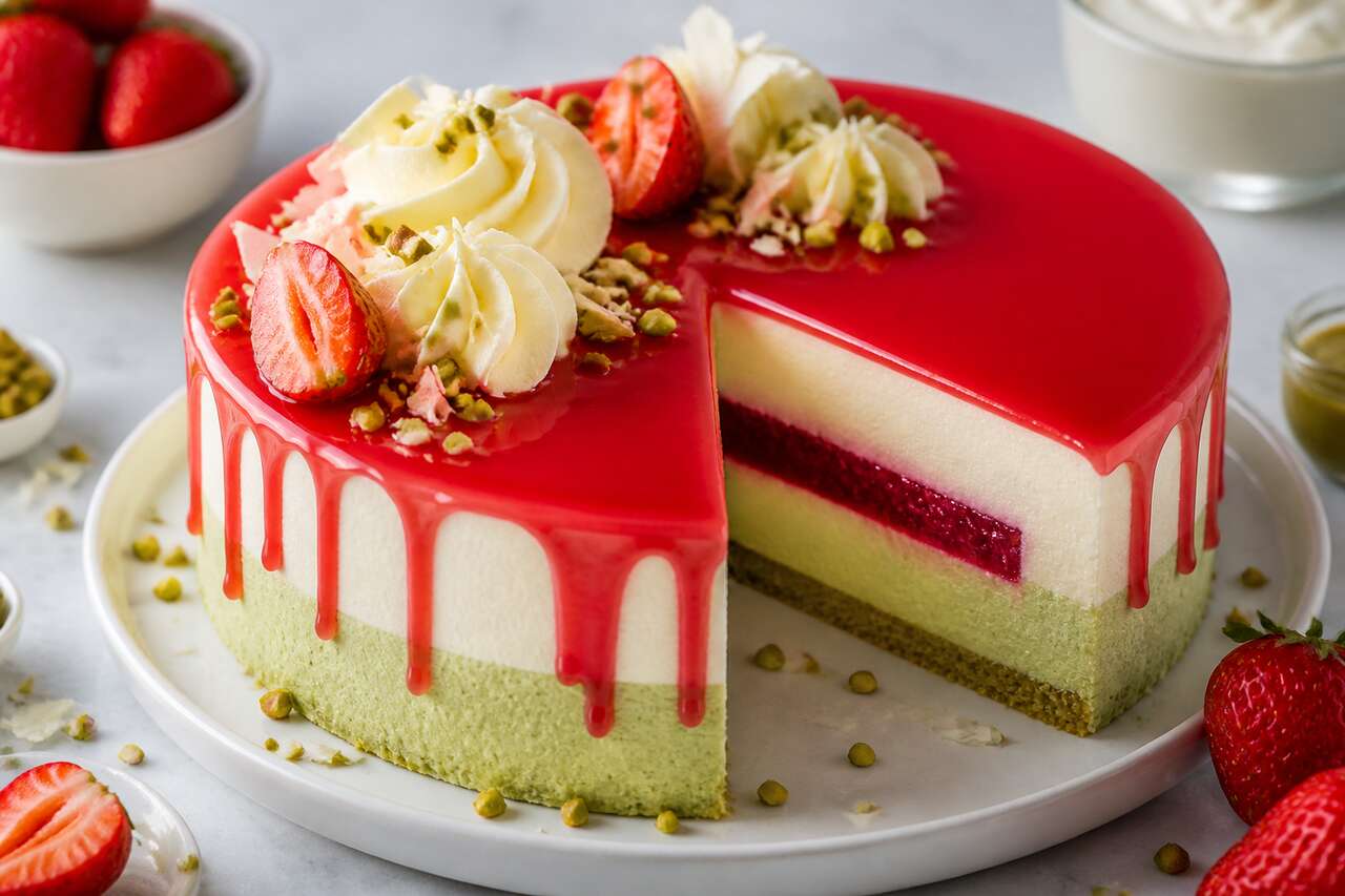 Recette d'entremets fraises et pistache