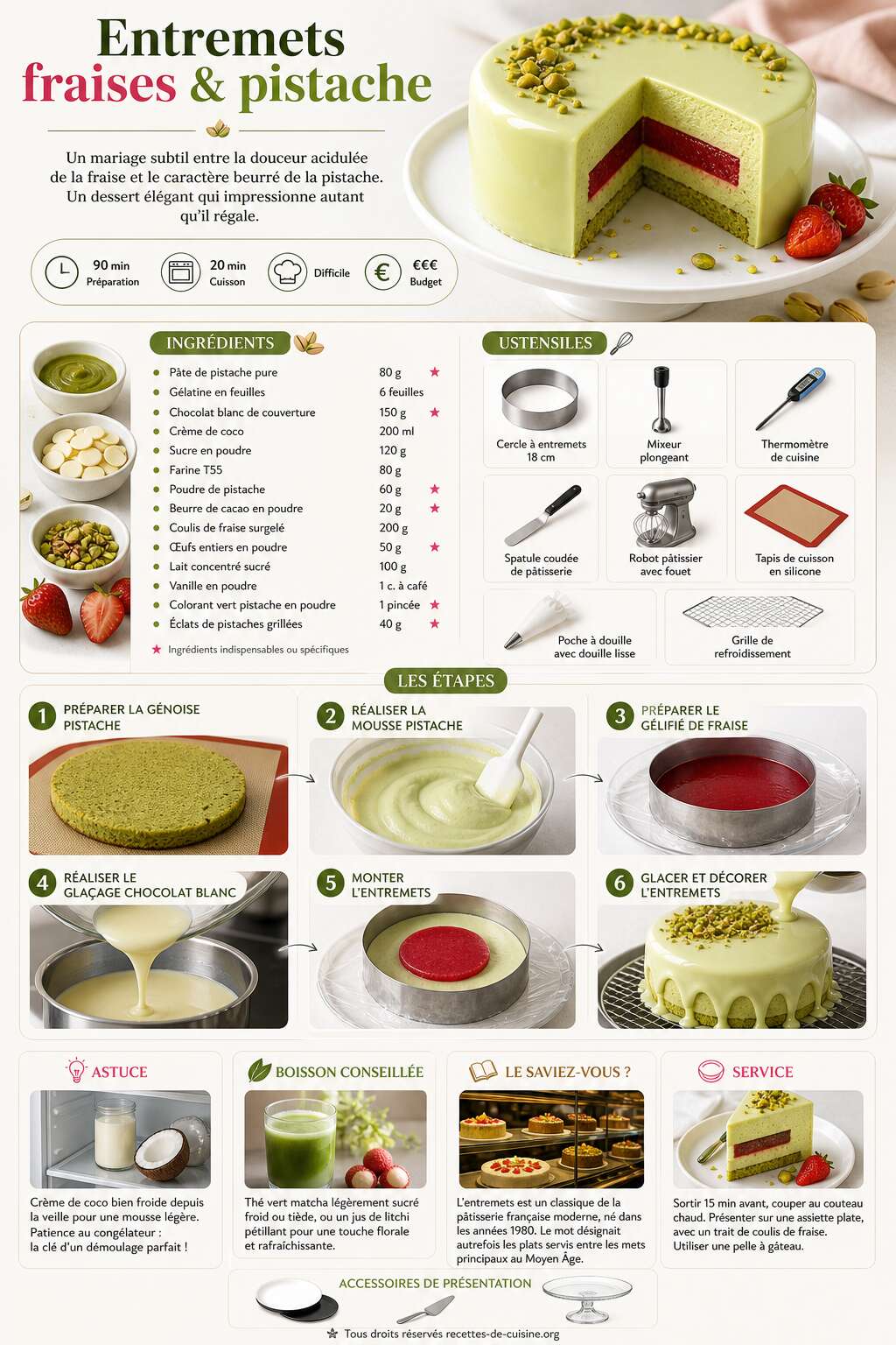 Fiche recette Recette d'entremets fraises et pistache Fiche recette Recette d'entremets fraises et pistache