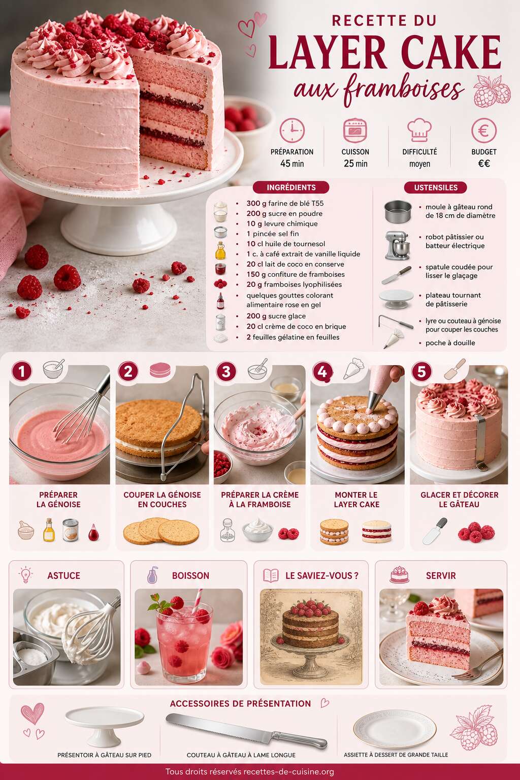 Fiche recette Recette du layer cake aux framboises