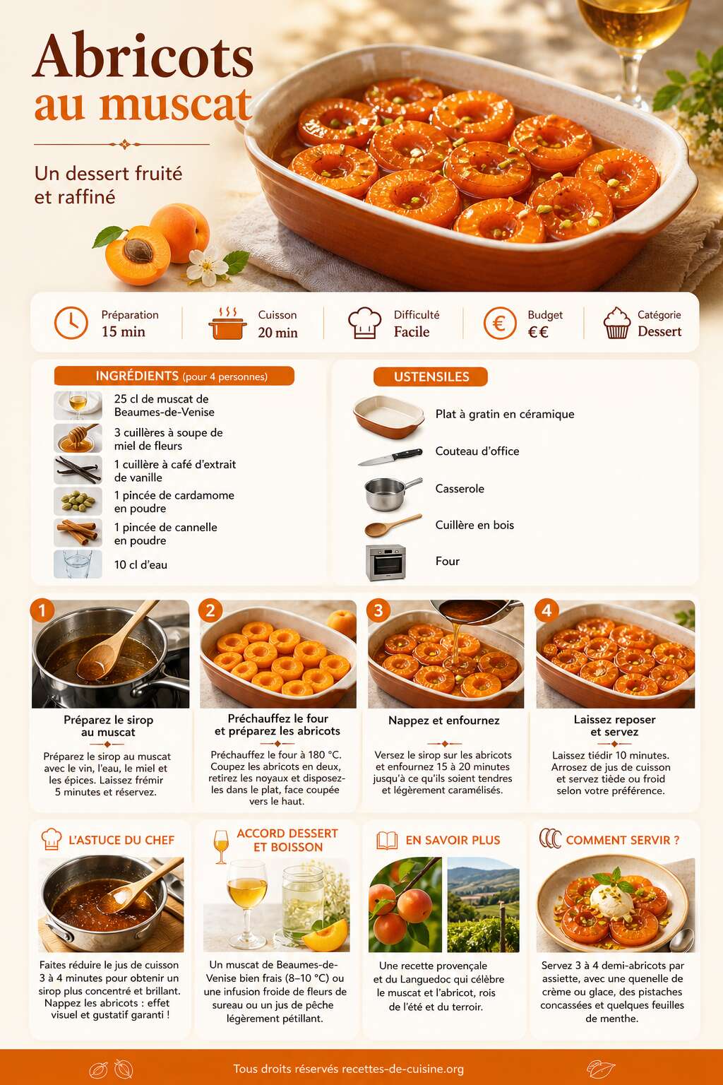 Fiche recette Recette d'abricots au muscat : un dessert fruit&eacute; et raffin&eacute;