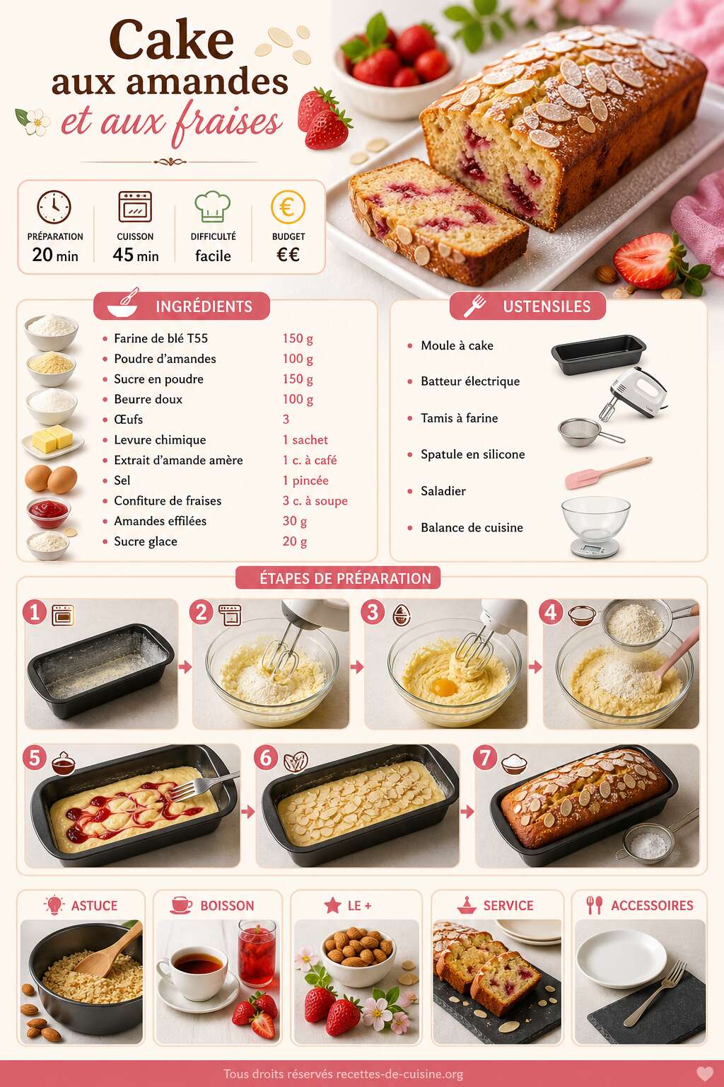 Fiche recette Recette du cake aux amandes et aux fraises