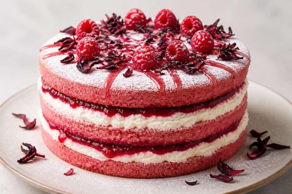Recette du layer cake hibiscus et framboises