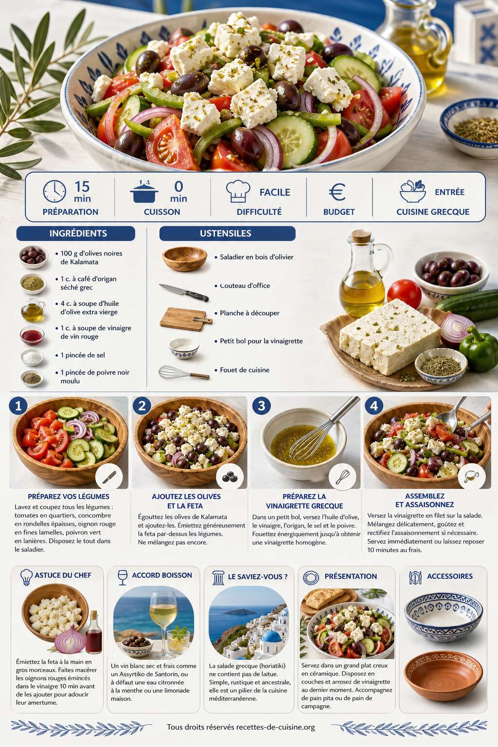 Fiche recette Recette de salade grecque aux légumes d'été : fraîche et savoureuse Fiche recette Recette de salade grecque aux légumes d'été : fraîche et savoureuse