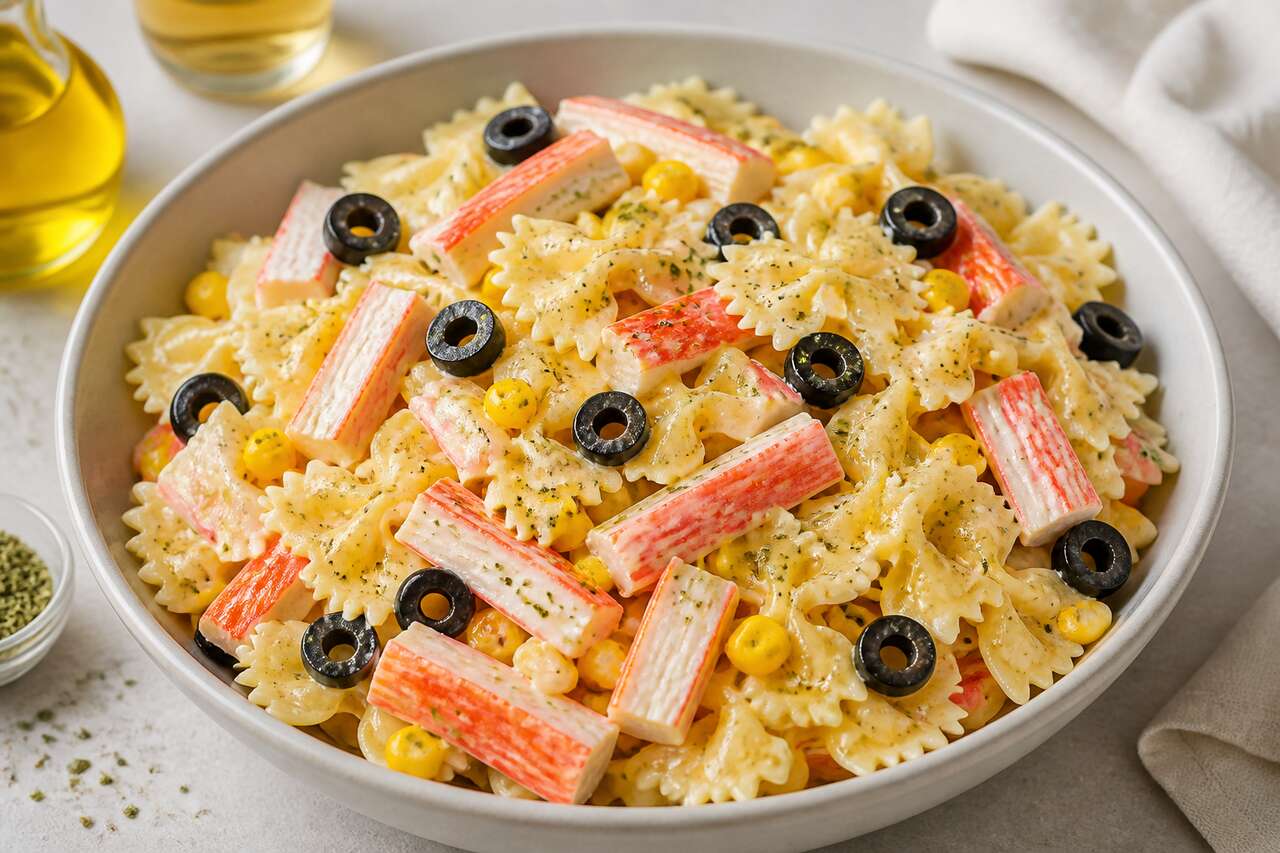 Recette facile de salade estivale de pâtes au surimi