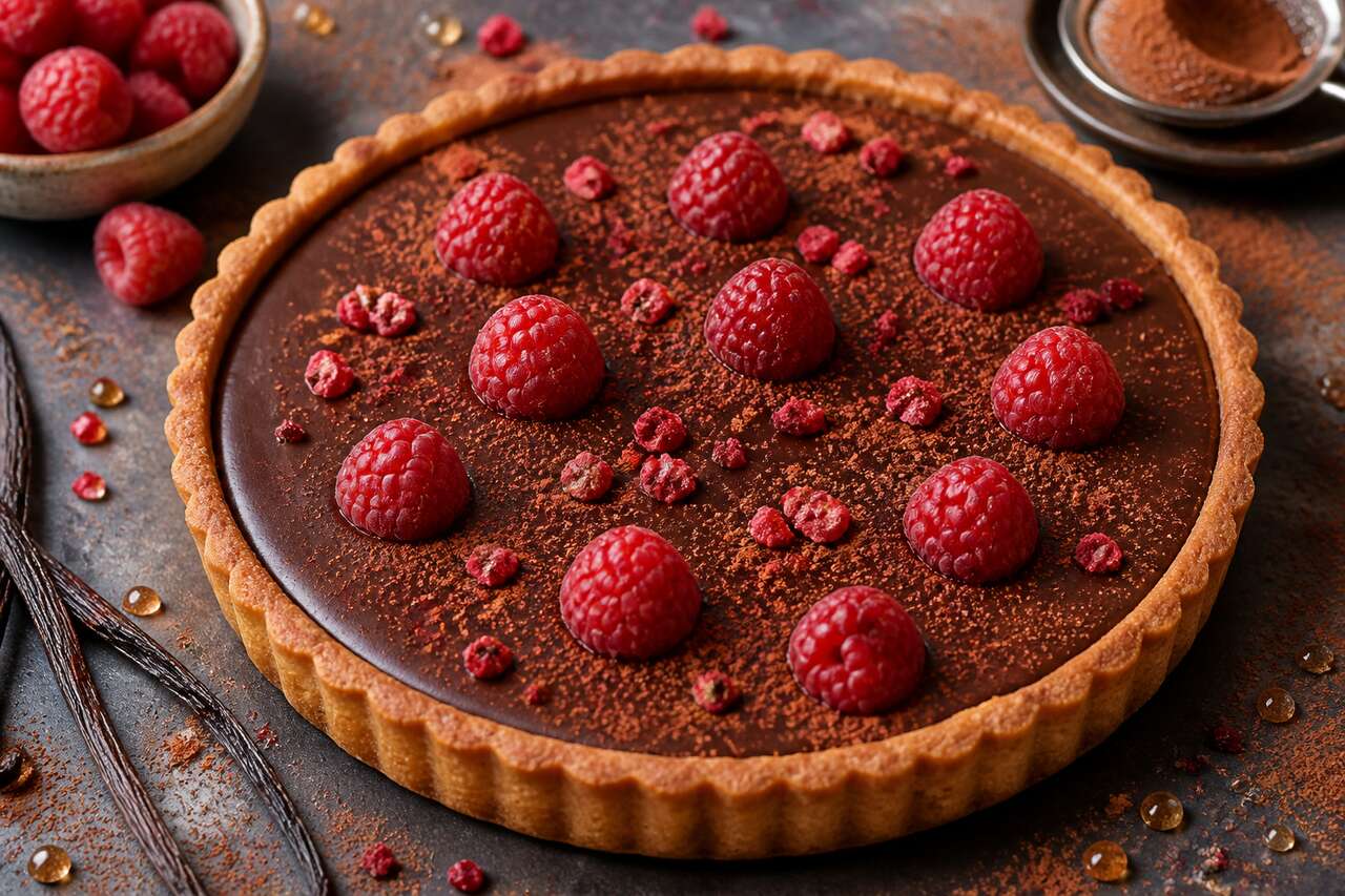 Recette de tarte au chocolat et framboises