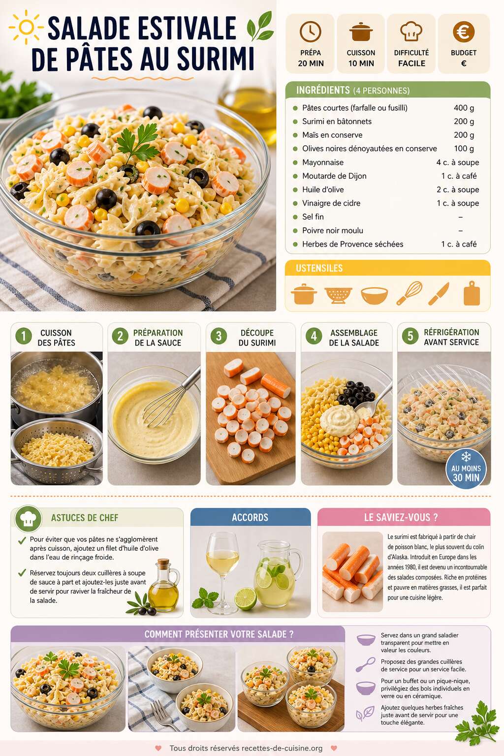 Fiche recette Recette facile de salade estivale de p&acirc;tes au surimi