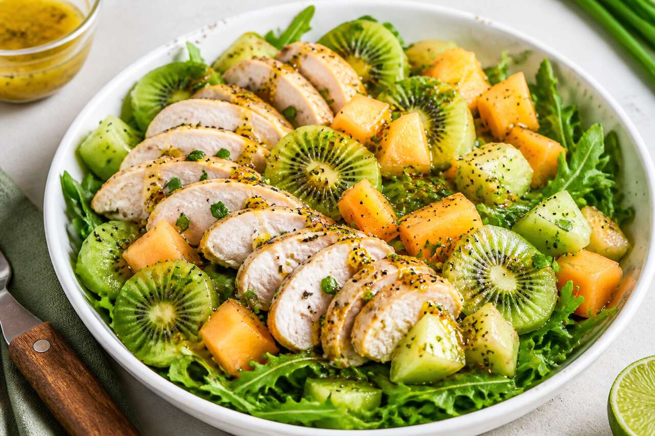 Recette de salade de poulet aux kiwis et au melon