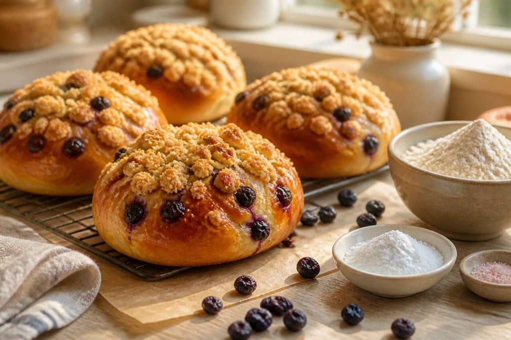 Recette de brioches streusel aux myrtilles