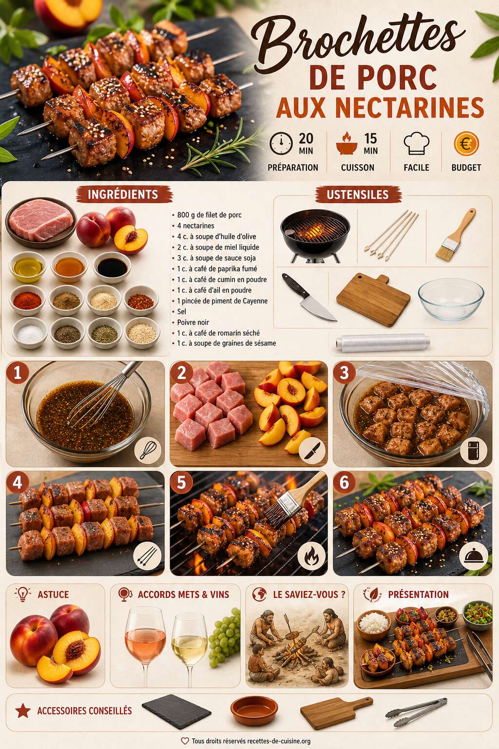 Fiche recette Recette de brochettes de porc aux nectarines Fiche recette Recette de brochettes de porc aux nectarines