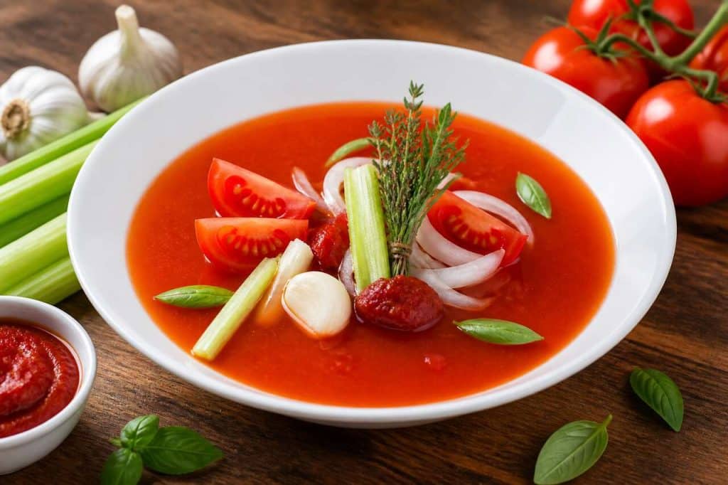 Recette de consommé froid à la tomate : frais et savoureux