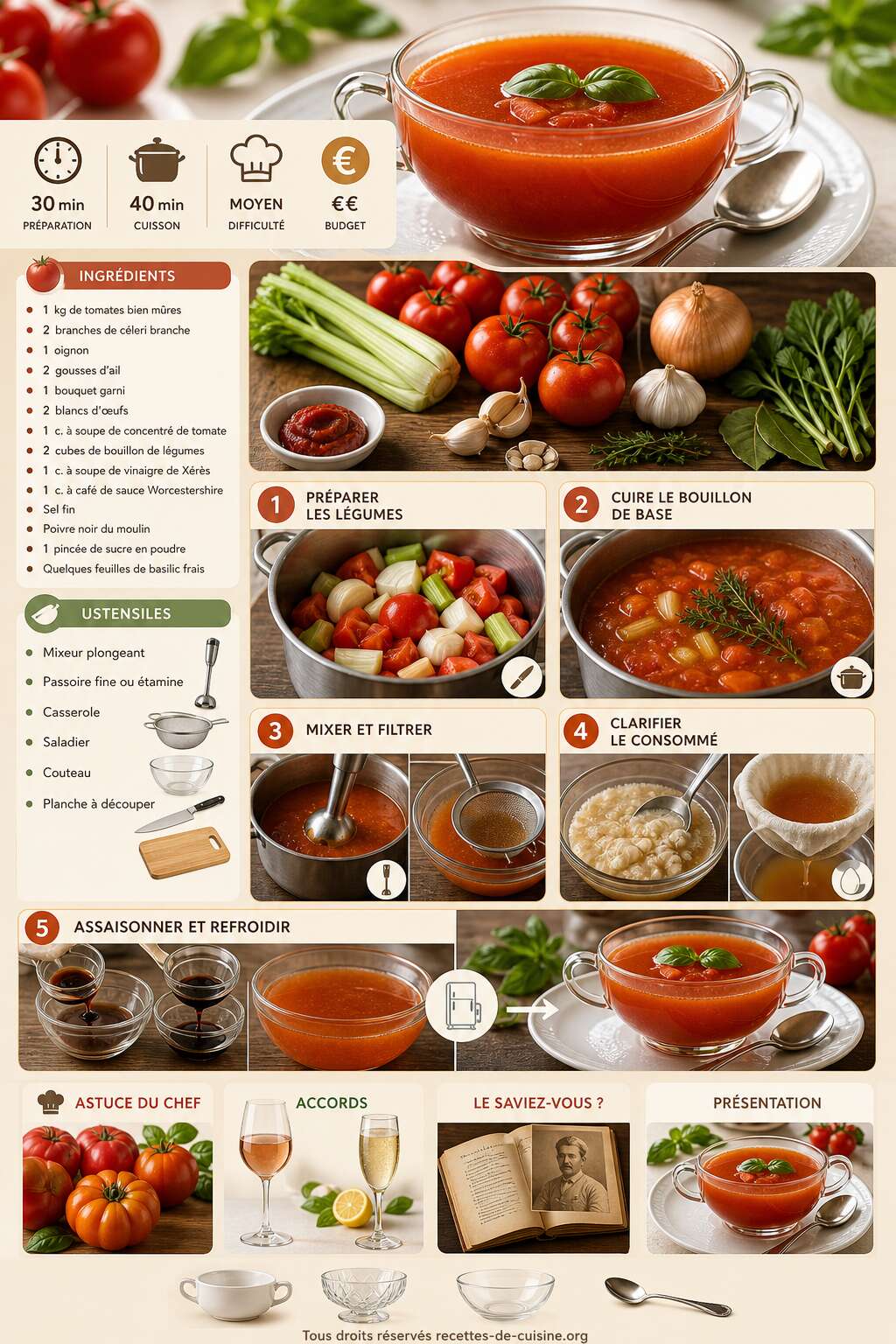 Fiche recette Recette de consomm&eacute; froid &agrave; la tomate : frais et savoureux