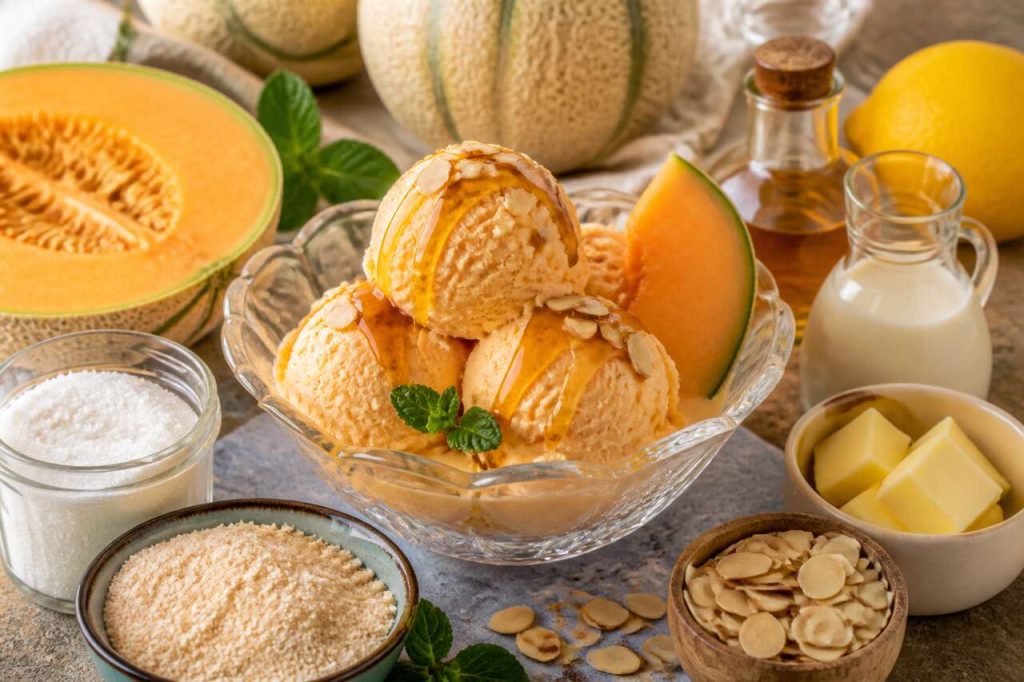 Recette de glace au melon et sa sauce aux amandes
