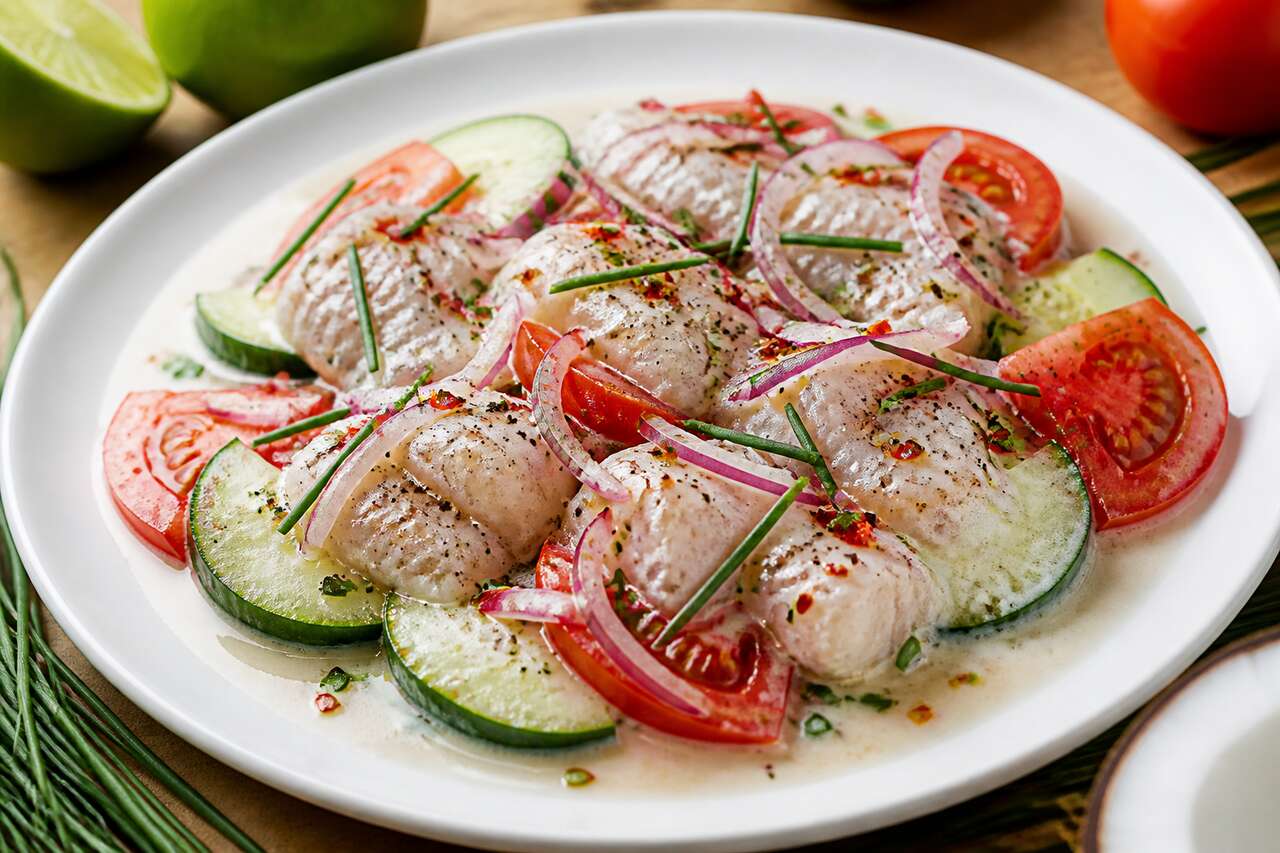 Salade de bar tahitienne marinée au citron vert et lait de coco : une recette fraîche et exotique