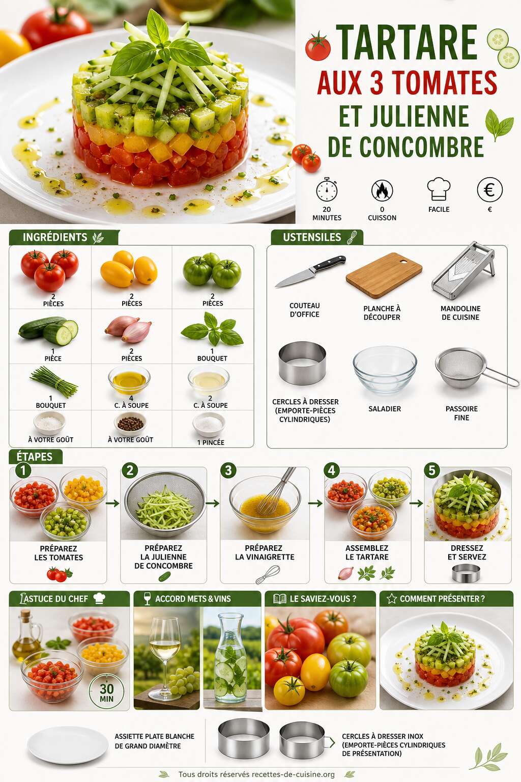 Fiche recette Tartare aux 3 tomates et julienne de concombre : une recette fra&icirc;che et color&eacute;e