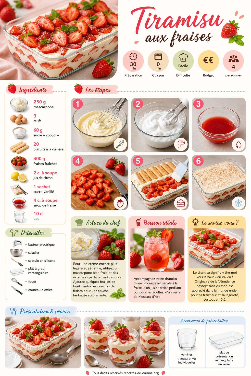 Fiche recette Recette du tiramisu aux fraises : un dessert frais et gourmand Fiche recette Recette du tiramisu aux fraises : un dessert frais et gourmand